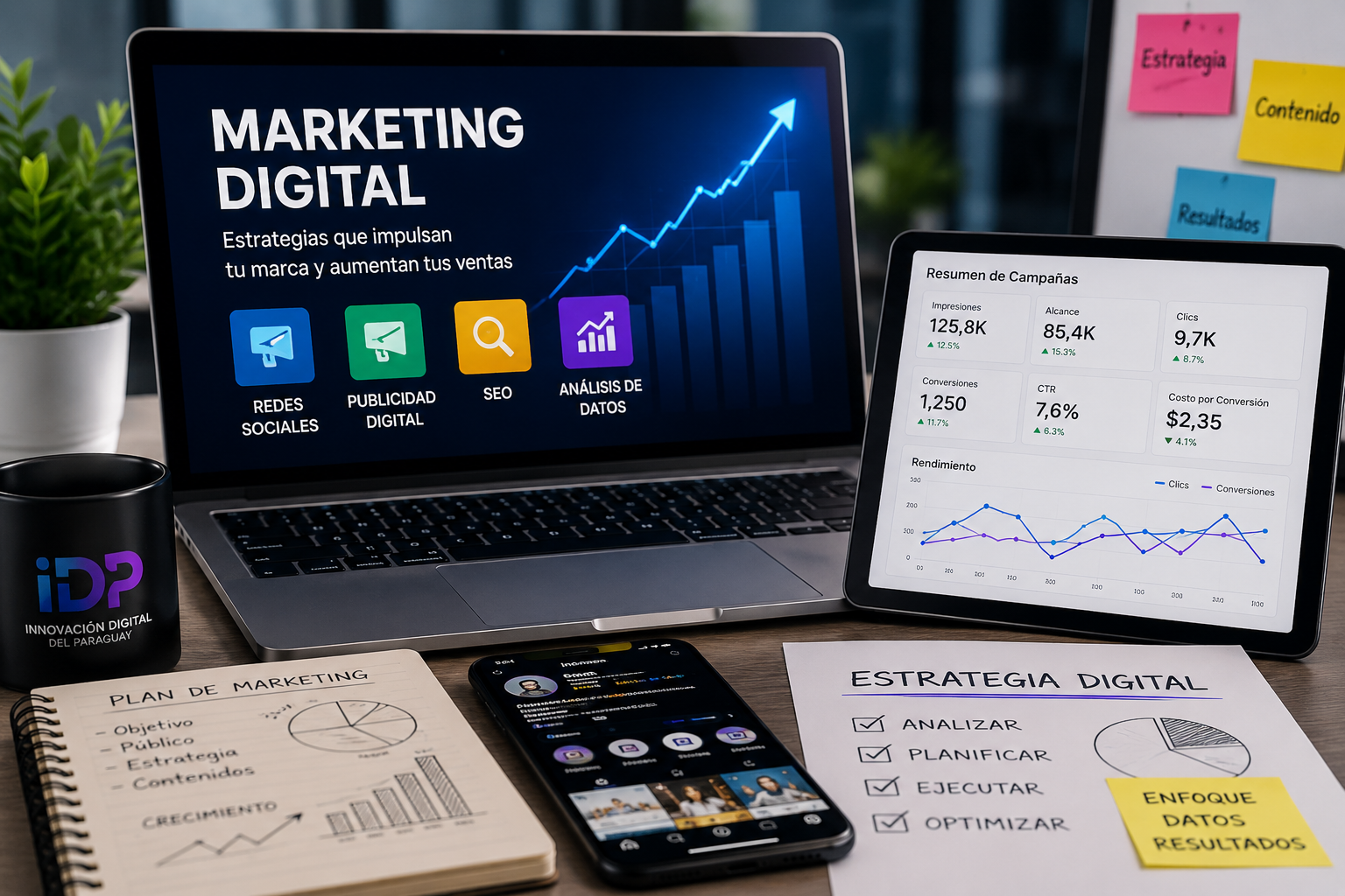 Marketing Digital: estrategias digitales para aumentar la visibilidad, generar clientes y hacer crecer empresas mediante publicidad online, redes sociales y análisis de datos.