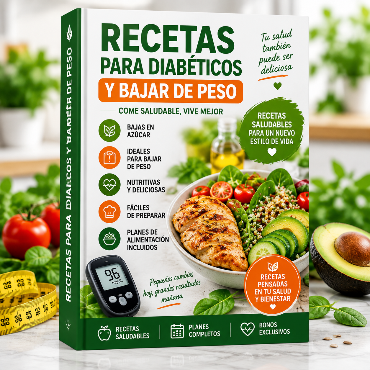 Ebook Recetas Para Diabéticos y Bajar de Peso con recetas saludables, planes de alimentación y preparaciones fáciles para mejorar los hábitos alimenticios.